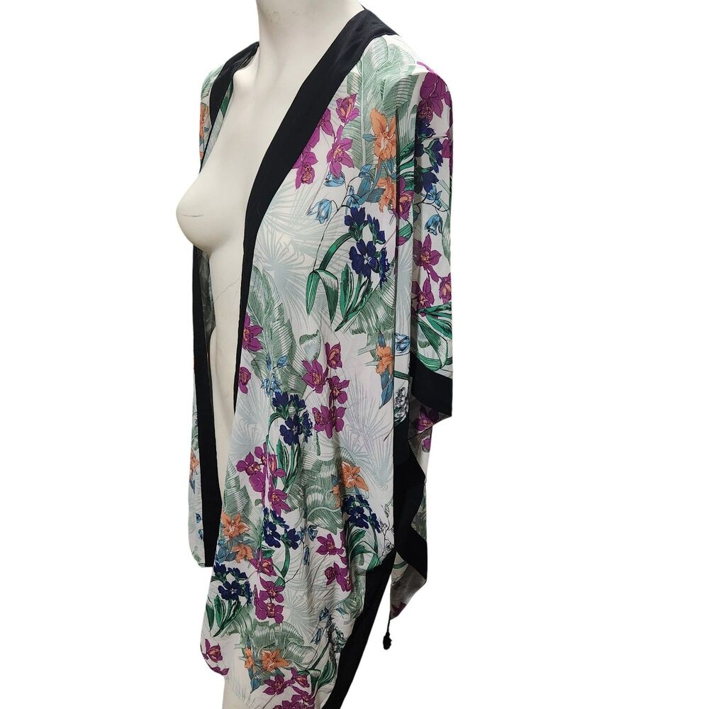Gibson + Latimer Kimono Jacket Medium‎ M Floral Tropical Orchid Boho Open Front